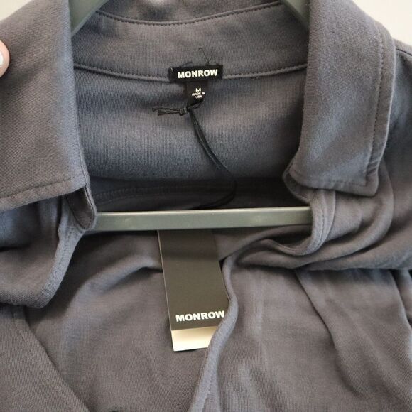 Monrow HD0418 Women's Sz Medium Gray Faux Wrap Shirred Waist Shirt Dress - Picture 8 of 10